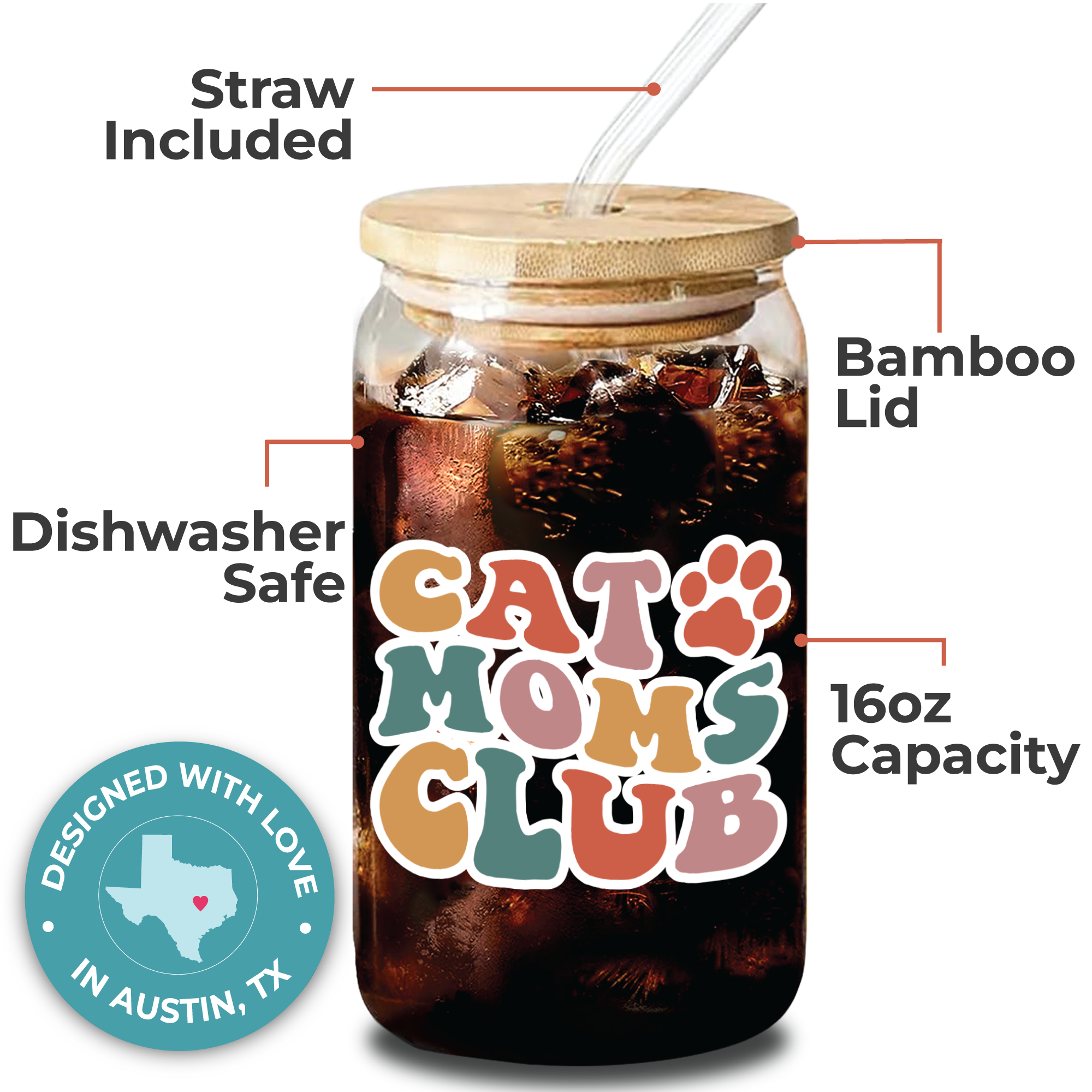 Cat Mom Club Coffee Glass